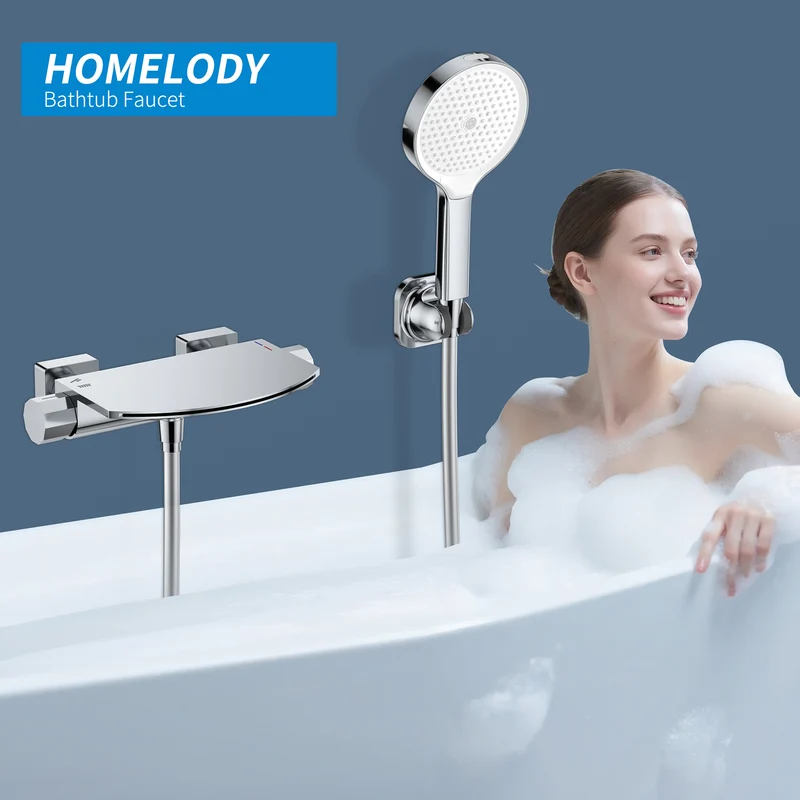 HOMELODY Wasserfall-Badewannen-Mischbatterie mit 4-Funktions-Handbrause
