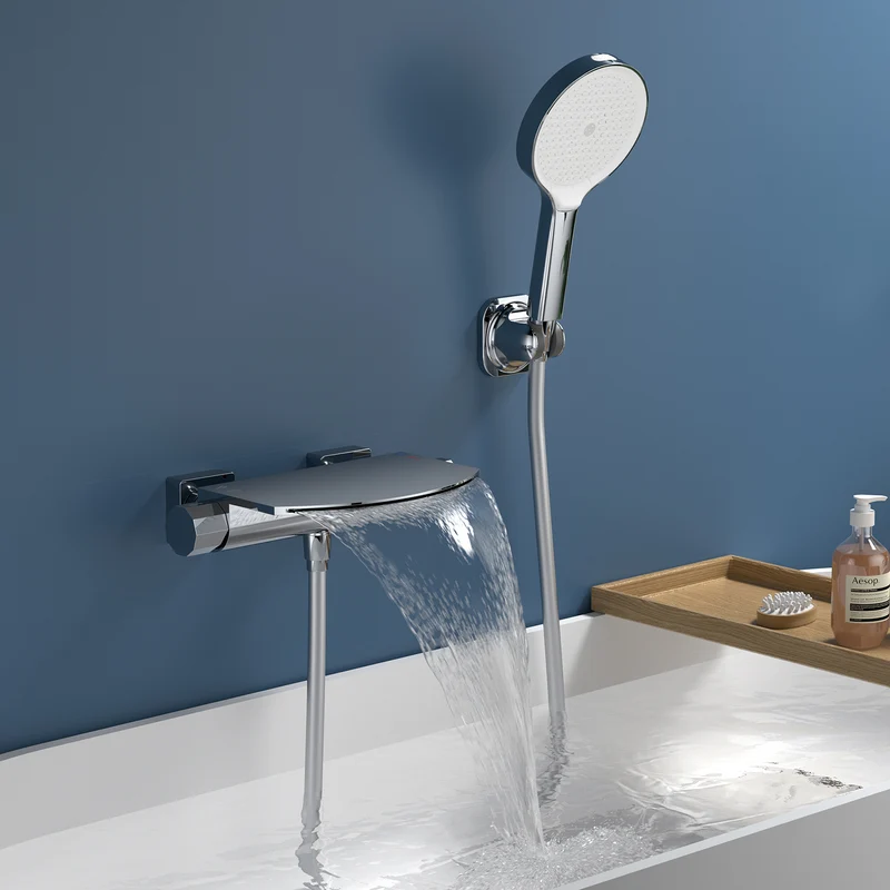 HOMELODY Wasserfall-Badewannen-Mischbatterie mit 4-Funktions-Handbrause