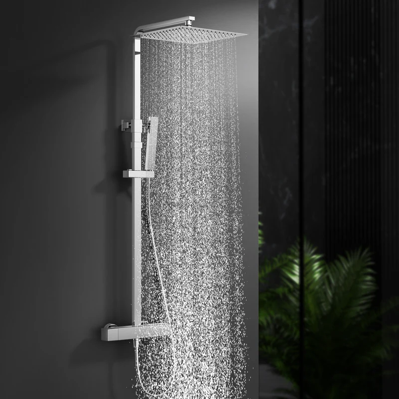 HOMELODY Duschsystem mit Thermostat Regendusche mit Armatur Eckig Duschset Messing Kopfbrause Edelstahl 30x30CM