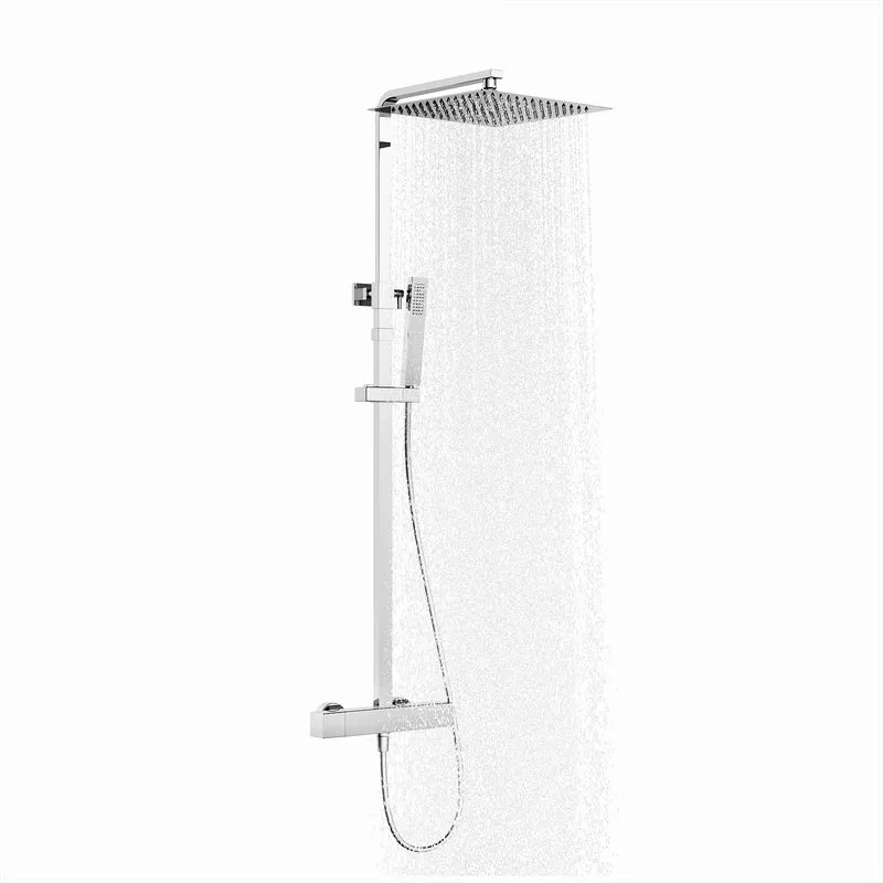 HOMELODY Duschsystem mit Thermostat Regendusche mit Armatur Eckig Duschset Messing Kopfbrause Edelstahl 30x30CM