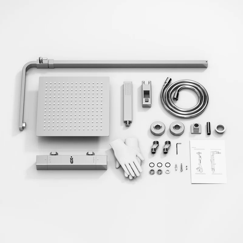 HOMELODY Duschsystem mit Thermostat Regendusche mit Armatur Eckig Duschset Messing Kopfbrause Edelstahl 30x30CM