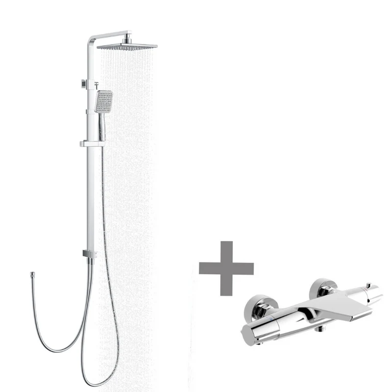 HOMELODY Duschsystem 3 Funktion Thermostat Duschsystem Regendusche mit Duscharmatur, quadratischem Duschkopf