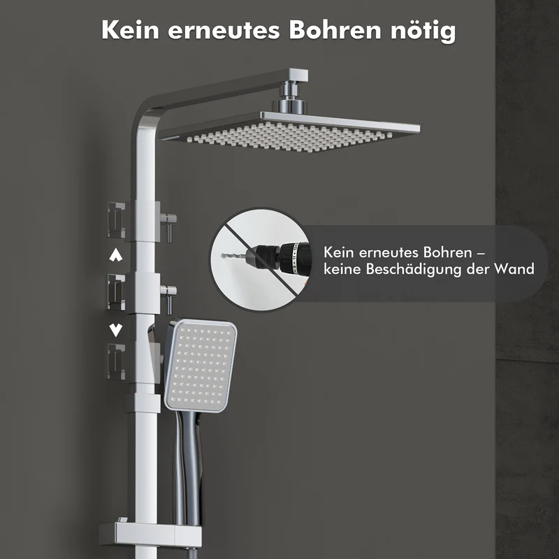 HOMELODY Duschsystem 3 Funktion Thermostat Duschsystem Regendusche mit Duscharmatur, quadratischem Duschkopf