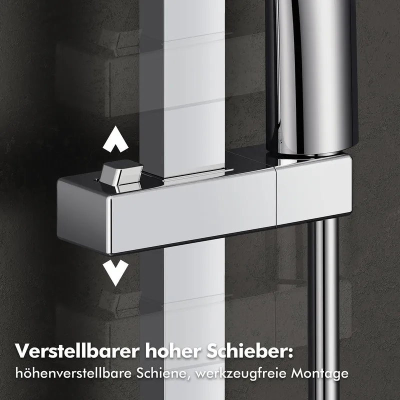 HOMELODY Duschsystem 3 Funktion Thermostat Duschsystem Regendusche mit Duscharmatur, quadratischem Duschkopf