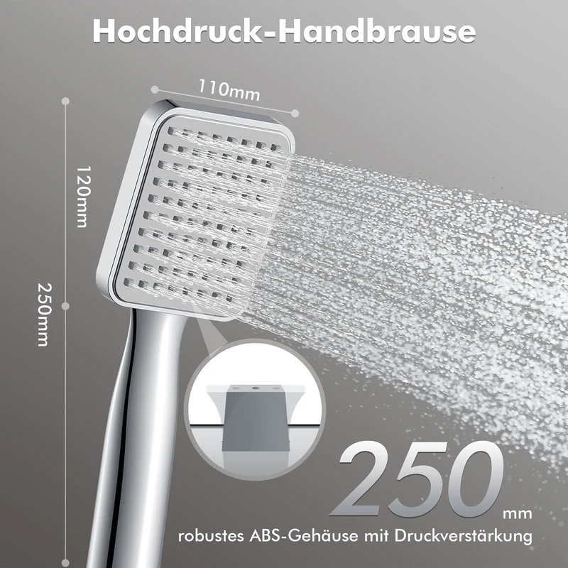 HOMELODY Duschsystem 3 Funktion Thermostat Duschsystem Regendusche mit Duscharmatur, quadratischem Duschkopf