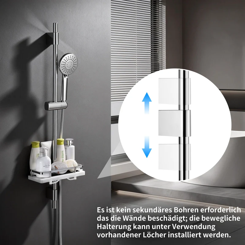 Homelody Duschstange ohne Bohren Edelstahl höhenverstellbar mit Ablage,90cm