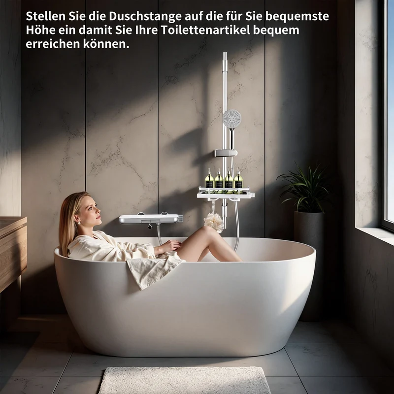 Homelody Duschstange ohne Bohren Edelstahl höhenverstellbar mit Ablage,90cm