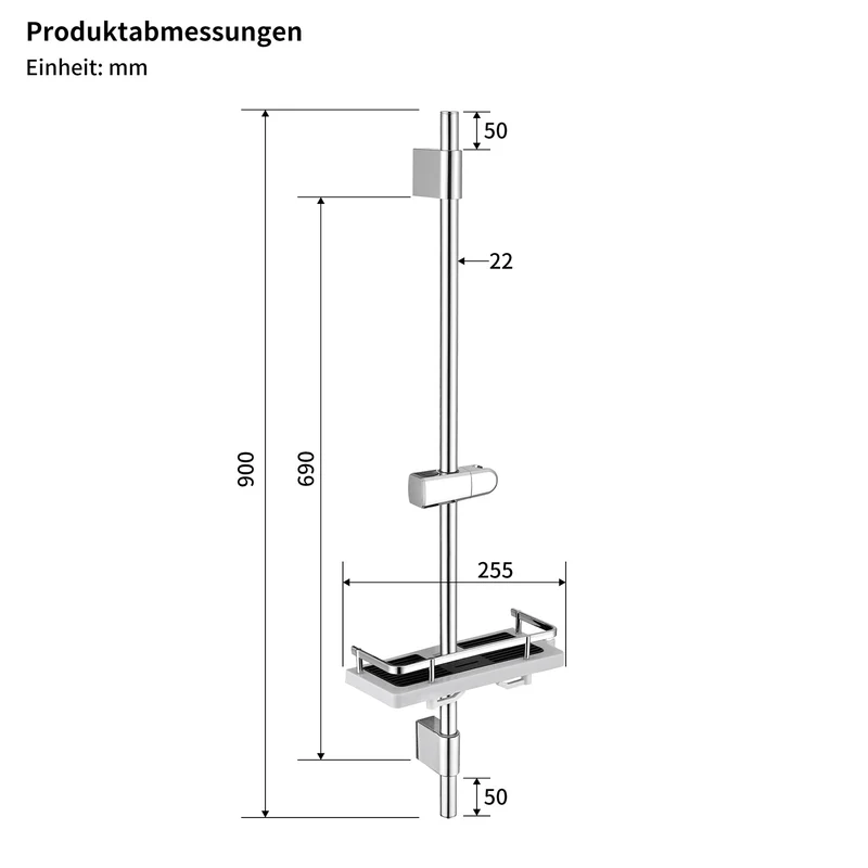 Homelody Duschstange ohne Bohren Edelstahl höhenverstellbar mit Ablage,90cm