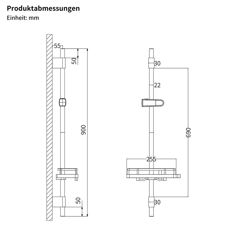 Homelody Duschstange ohne Bohren Edelstahl höhenverstellbar mit Ablage,90cm