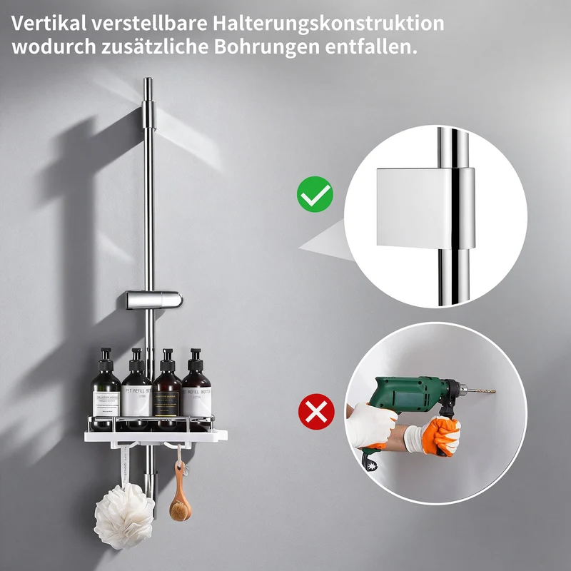 Homelody Duschstange ohne Bohren Edelstahl höhenverstellbar mit Ablage,90cm