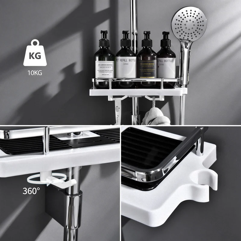 Homelody Duschstange ohne Bohren Edelstahl höhenverstellbar mit Ablage,90cm