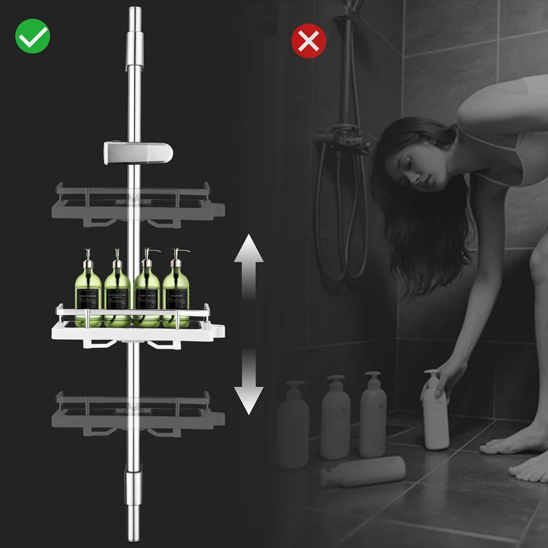 Homelody Duschstange ohne Bohren Edelstahl höhenverstellbar mit Ablage,90cm