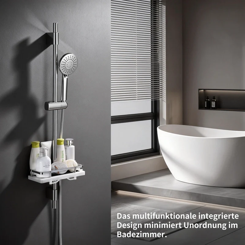 Homelody Duschstange ohne Bohren Edelstahl höhenverstellbar mit Ablage,90cm