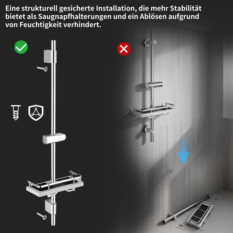 Homelody Duschstange ohne Bohren Edelstahl höhenverstellbar mit Ablage,90cm