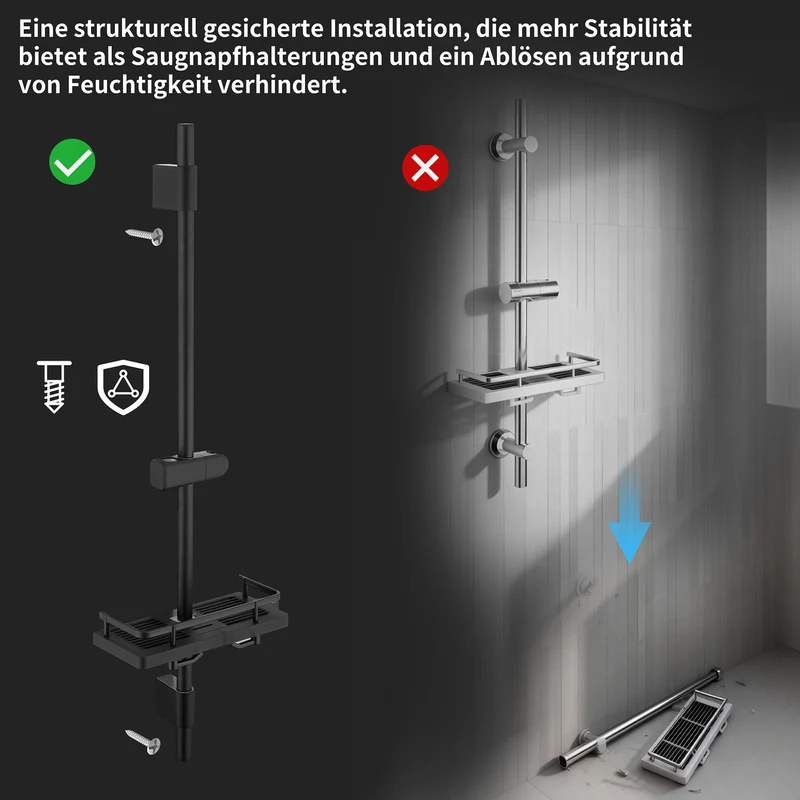 Homelody Duschstange ohne Bohren Edelstahl höhenverstellbar mit Ablage,90cm