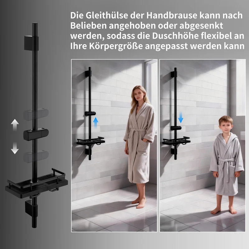 Homelody Duschstange ohne Bohren Edelstahl höhenverstellbar mit Ablage,90cm
