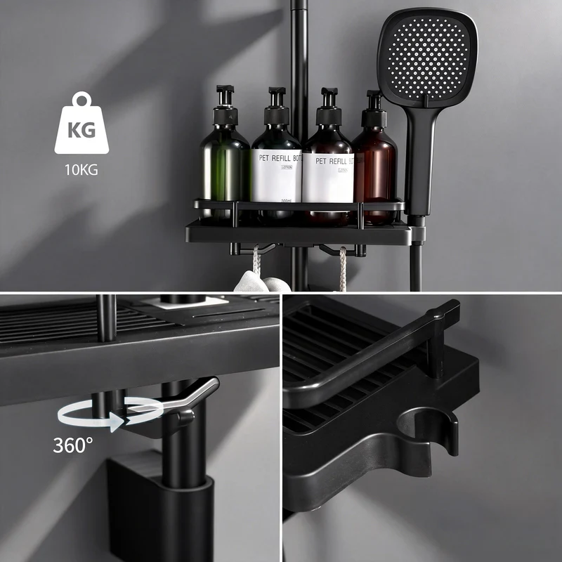 Homelody Duschstange ohne Bohren Edelstahl höhenverstellbar mit Ablage,90cm