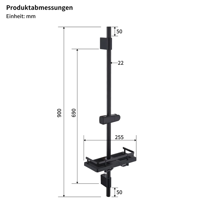 Homelody Duschstange ohne Bohren Edelstahl höhenverstellbar mit Ablage,90cm