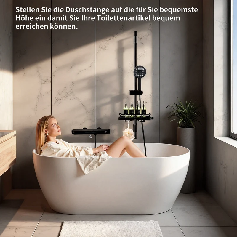 Homelody Duschstange ohne Bohren Edelstahl höhenverstellbar mit Ablage,90cm