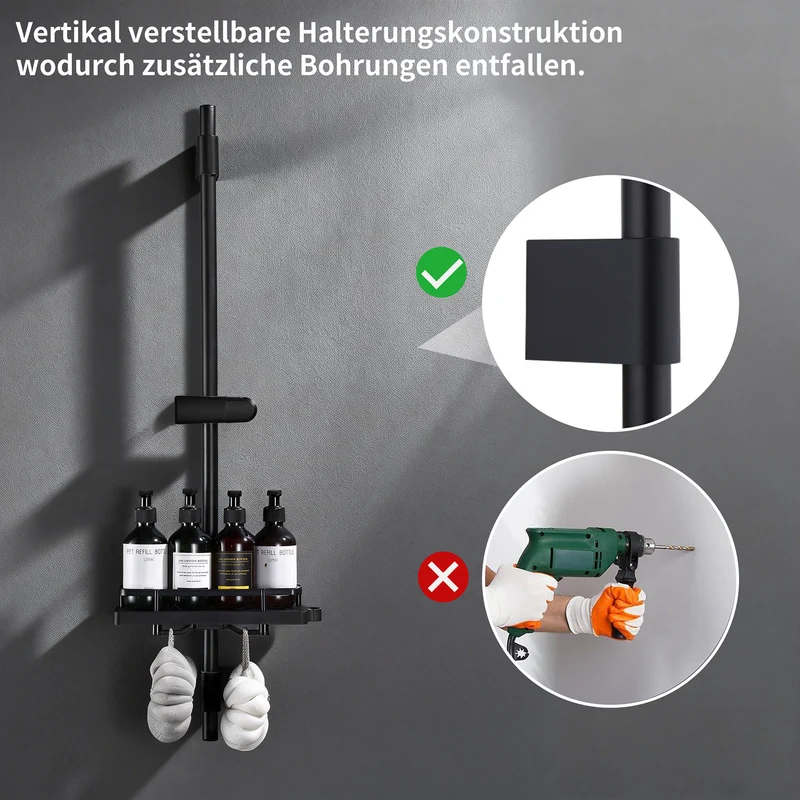 Homelody Duschstange ohne Bohren Edelstahl höhenverstellbar mit Ablage,90cm
