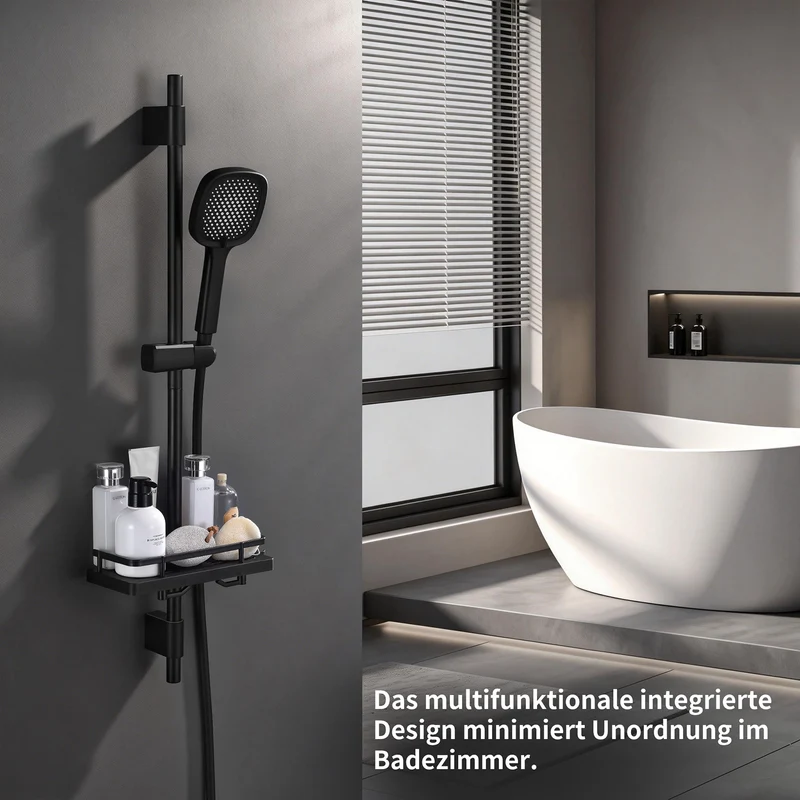 Homelody Duschstange ohne Bohren Edelstahl höhenverstellbar mit Ablage,90cm