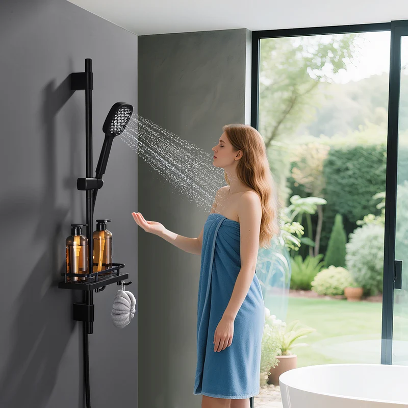 Homelody Duschstange ohne Bohren Edelstahl höhenverstellbar mit Ablage,90cm