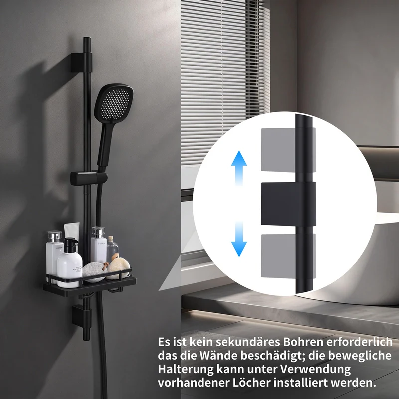 Homelody Duschstange ohne Bohren Edelstahl höhenverstellbar mit Ablage,90cm