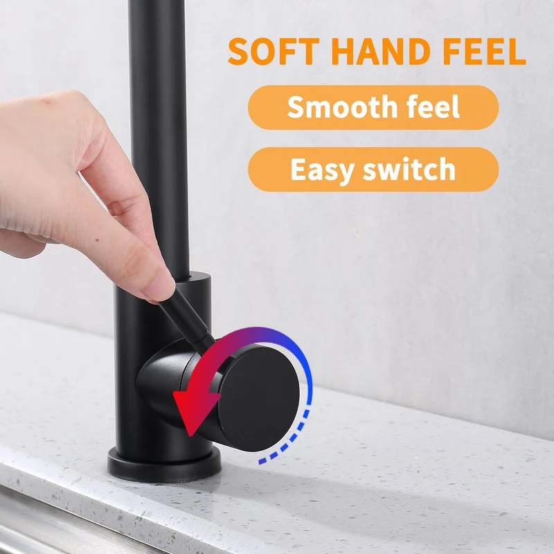 HOMELODY Schwarzer Wasserhahn Küche Mischbatterie Küchenarmatur mit Hoher Auslauf und G3/8 Anschluss, Hochdruck Spültischarmatur 360° Schwenkbar, Edelstahl Faucet Einhebel Kitchen Tap, Matt Schwarz