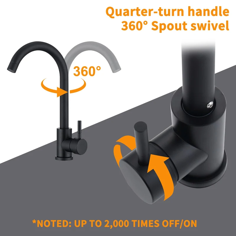 HOMELODY Schwarzer Wasserhahn Küche Mischbatterie Küchenarmatur mit Hoher Auslauf und G3/8 Anschluss, Hochdruck Spültischarmatur 360° Schwenkbar, Edelstahl Faucet Einhebel Kitchen Tap, Matt Schwarz