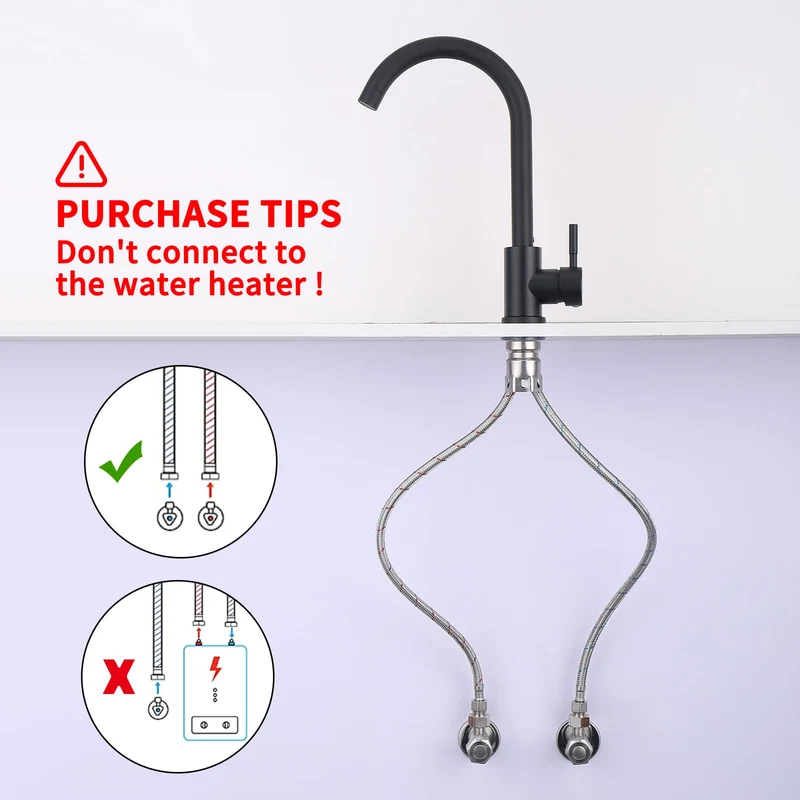 HOMELODY Schwarzer Wasserhahn Küche Mischbatterie Küchenarmatur mit Hoher Auslauf und G3/8 Anschluss, Hochdruck Spültischarmatur 360° Schwenkbar, Edelstahl Faucet Einhebel Kitchen Tap, Matt Schwarz