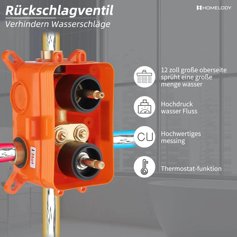 Homelody Unterputz-Duschsystem Thermostat Messing Dusche
