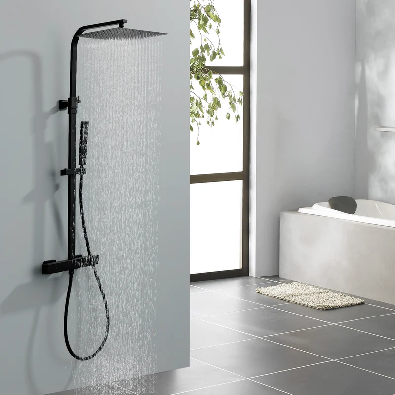 HOMELODY Duschsystem mit Thermostat Regendusche mit Armatur Eckig Duschset Messing Kopfbrause Edelstahl 30x30CM