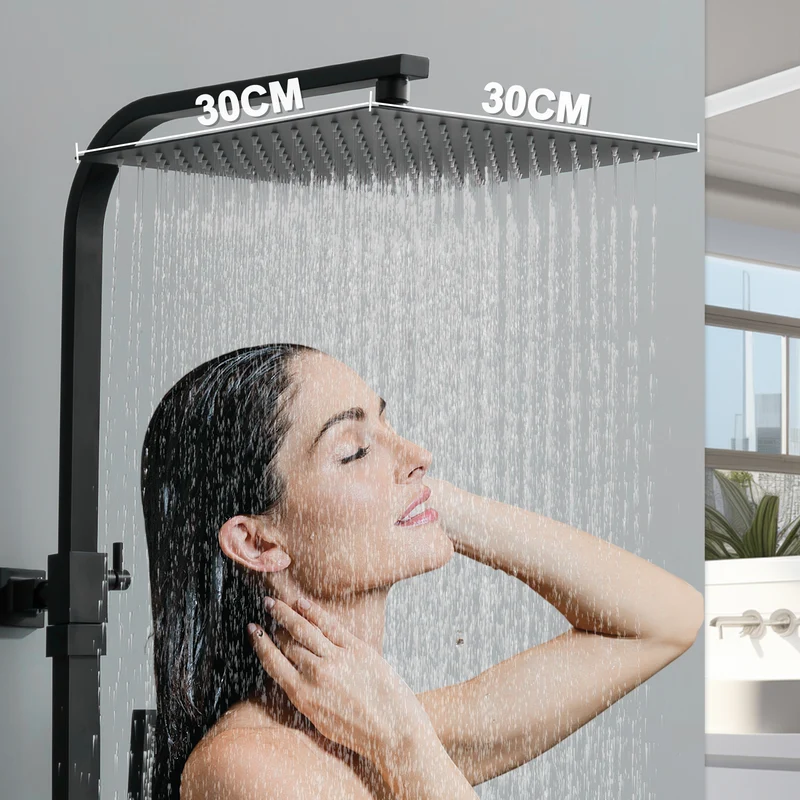 HOMELODY Duschsystem mit Thermostat Regendusche mit Armatur Eckig Duschset Messing Kopfbrause Edelstahl 30x30CM