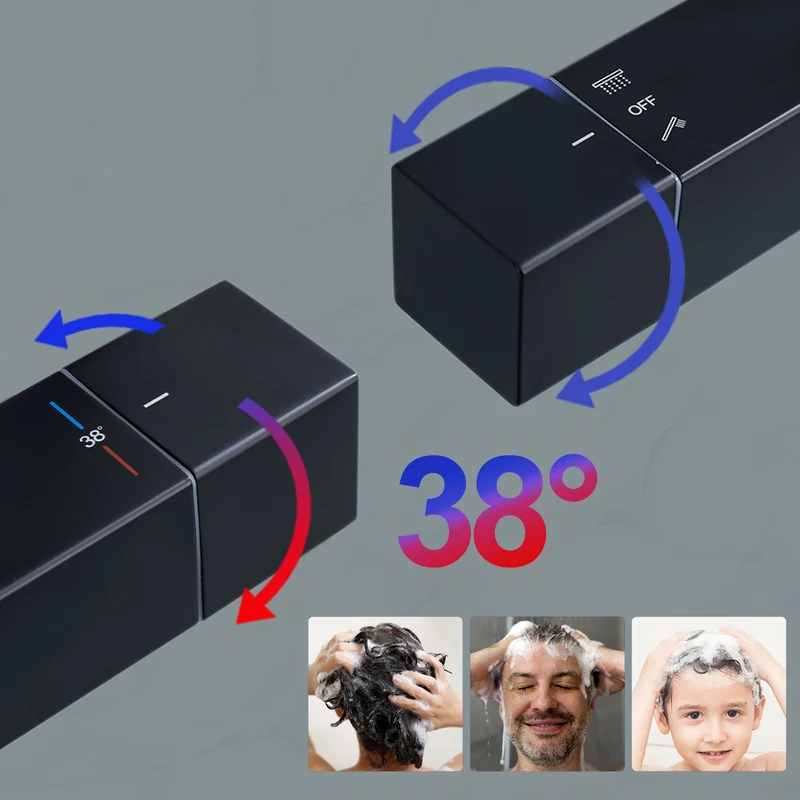 HOMELODY Duschsystem mit Thermostat Regendusche mit Armatur Eckig Duschset Messing Kopfbrause Edelstahl 30x30CM
