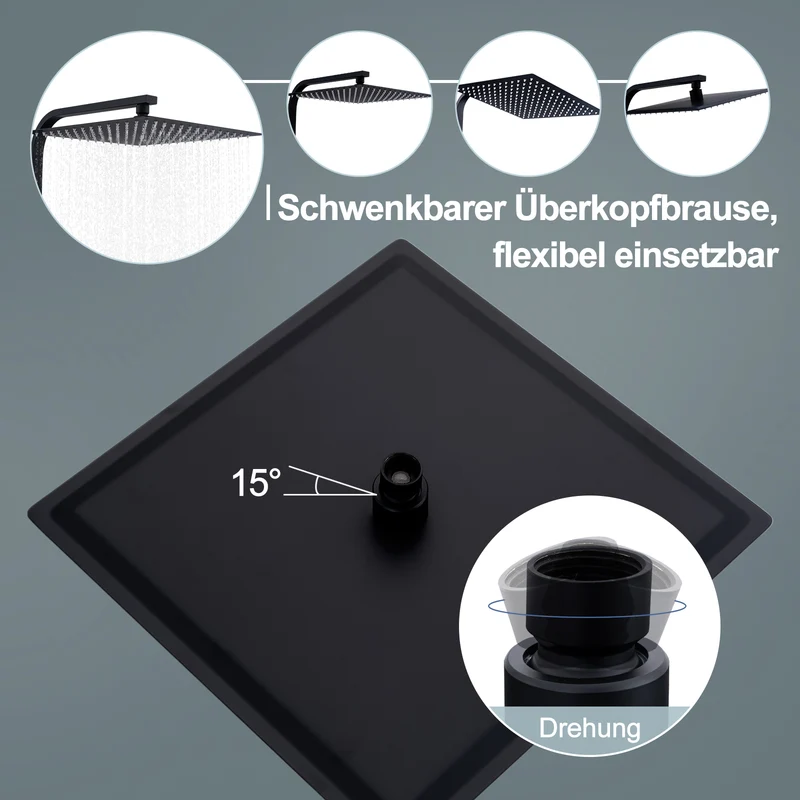 HOMELODY Duschsystem mit Thermostat Regendusche mit Armatur Eckig Duschset Messing Kopfbrause Edelstahl 30x30CM