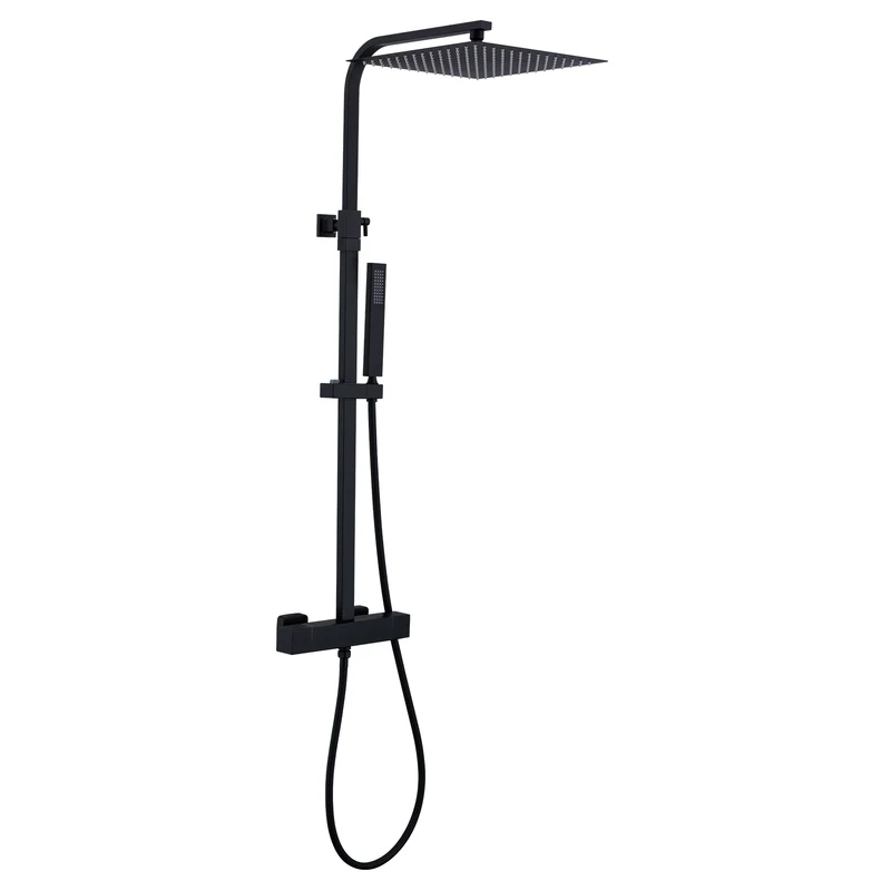 HOMELODY Duschsystem mit Thermostat Regendusche mit Armatur Eckig Duschset Messing Kopfbrause Edelstahl 30x30CM