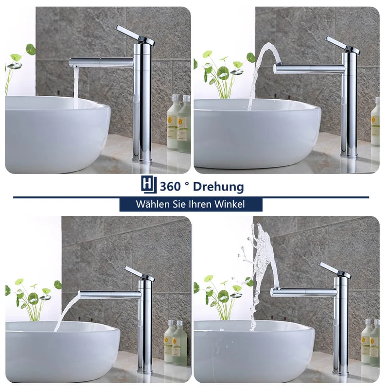 Doppelt 360° drehbar Hohe Waschtischarmatur Chrom Homelody Wasserhahn Bad für Waschbecken im Badezimmer armaturen