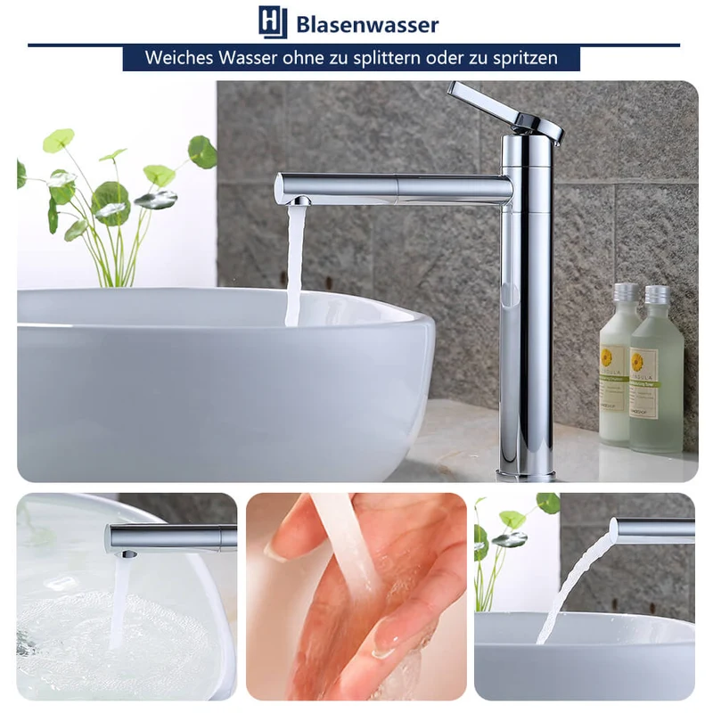 Doppelt 360° drehbar Hohe Waschtischarmatur Chrom Homelody Wasserhahn Bad für Waschbecken im Badezimmer armaturen