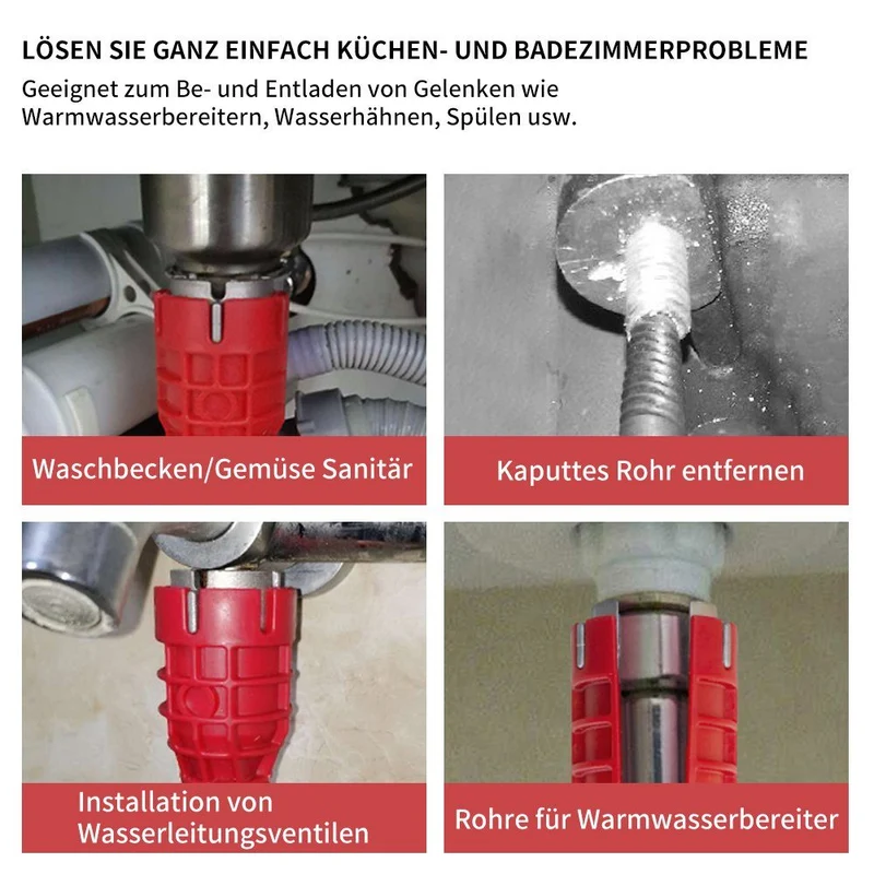 Homelody Rohrschlüssel 8 in 1 Spülenschlüssel Armaturenschlüssel Multifunktion Rohrschlüssel, Wasserhahn Schlüssel Wasserhahn Werkzeug Rohrzange Spülenschlüssel