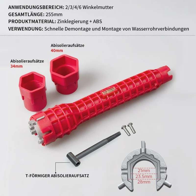 Homelody Rohrschlüssel 8 in 1 Spülenschlüssel Armaturenschlüssel Multifunktion Rohrschlüssel, Wasserhahn Schlüssel Wasserhahn Werkzeug Rohrzange Spülenschlüssel
