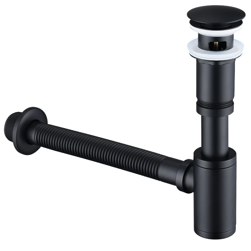Homelody Ablaufgarnitur Siphon Pop Up Ablaufgarnitur mit Überlauf Universal Röhrensiphon Set, Waschtisch Bad Geruchsverschluss Stöpsel Abfluss Garnitur Schwarz