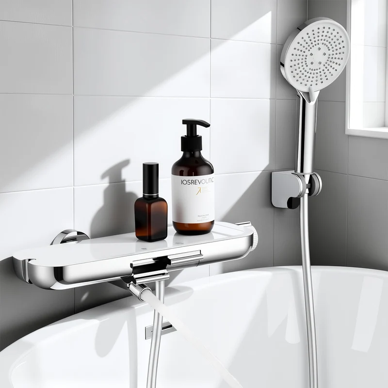 Homelody Duschsystem Badewannenarmatur mit Ablage 370 mm und 3-Funktions-Handbrause