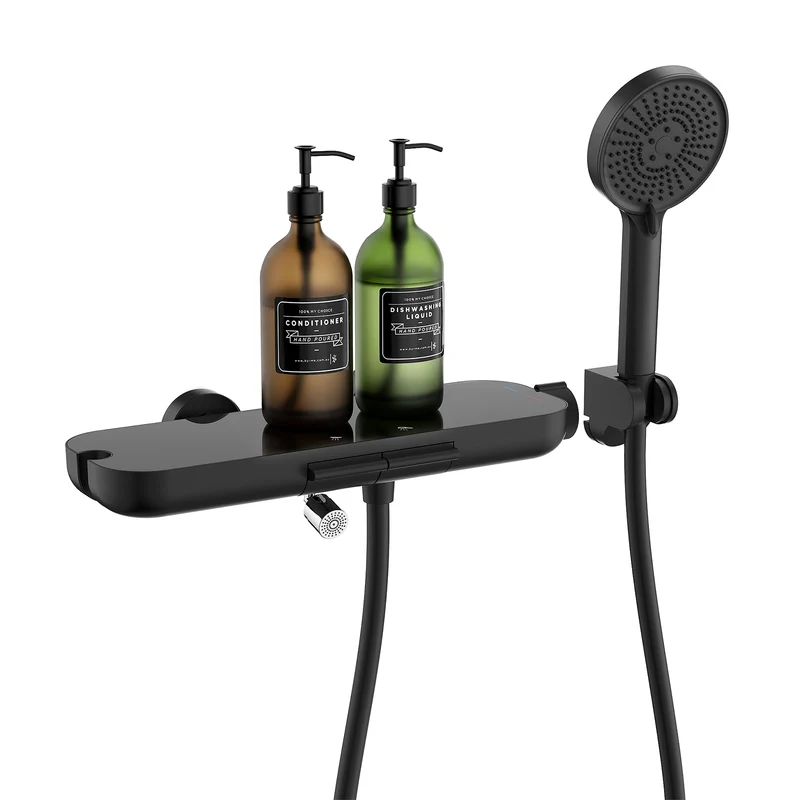Homelody Duschsystem Badewannenarmatur mit Ablage 370 mm und 3-Funktions-Handbrause