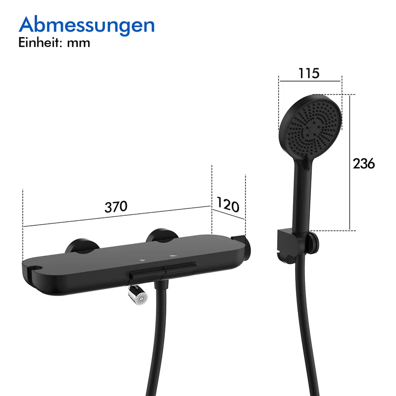 Homelody Duschsystem Badewannenarmatur mit Ablage 370 mm und 3-Funktions-Handbrause