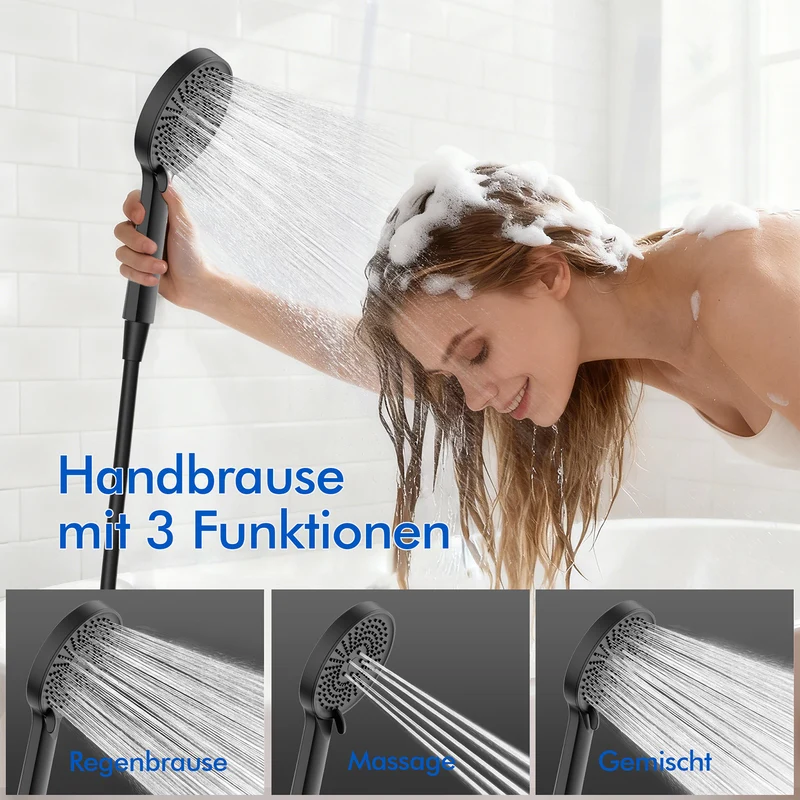 Homelody Duschsystem Badewannenarmatur mit Ablage 370 mm und 3-Funktions-Handbrause