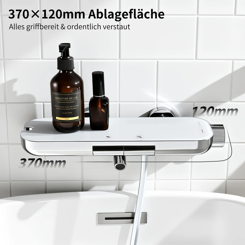 Homelody Duschsystem Badewannenarmatur mit Ablage 370 mm und 3-Funktions-Handbrause