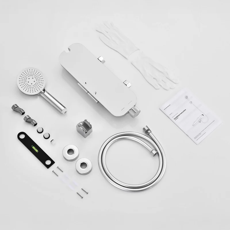 Homelody Duschsystem Badewannenarmatur mit Ablage 370 mm und 3-Funktions-Handbrause