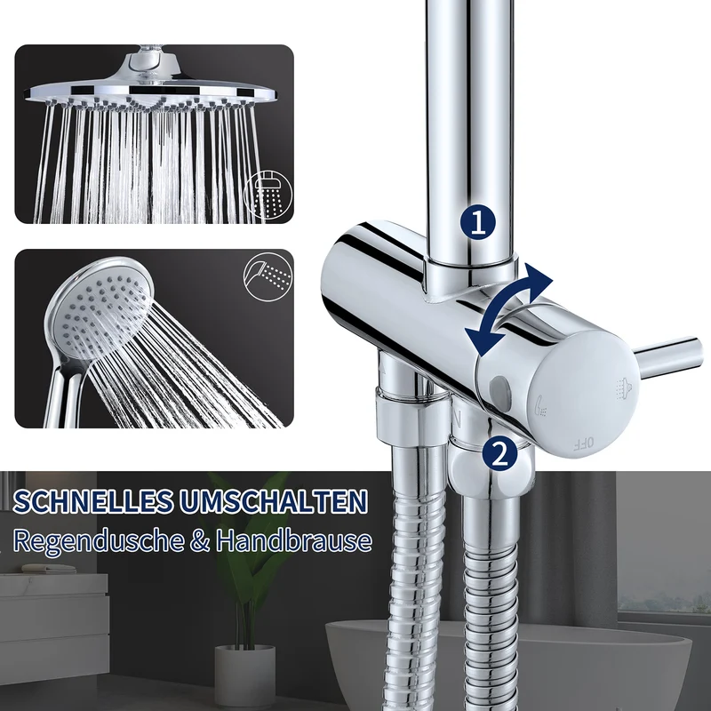 Homelody Duschsystem Abnehmbares Duschsystem mit Wasserfall Badzubehör Duschzubehör