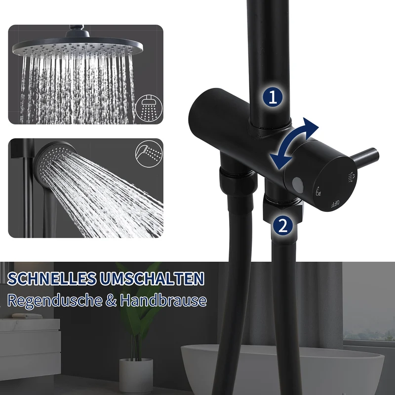 Homelody Duschsystem Abnehmbares Duschsystem mit Wasserfall Badzubehör Duschzubehör