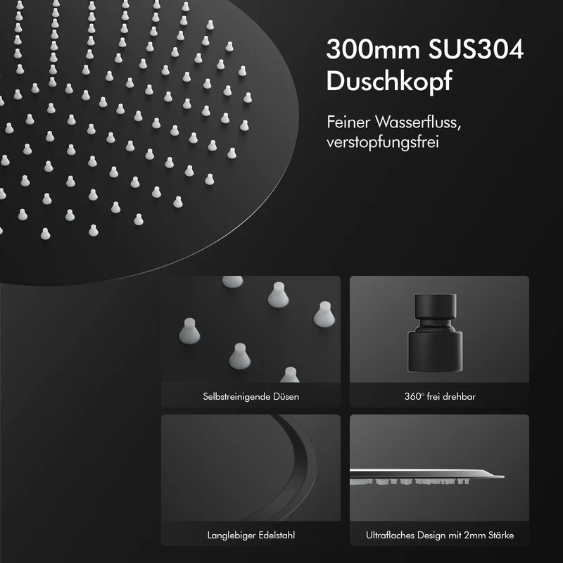 Kombipackung - Homelody Duschsystem mit Regendusche, Handbrause und Thermostat in Schwarz
